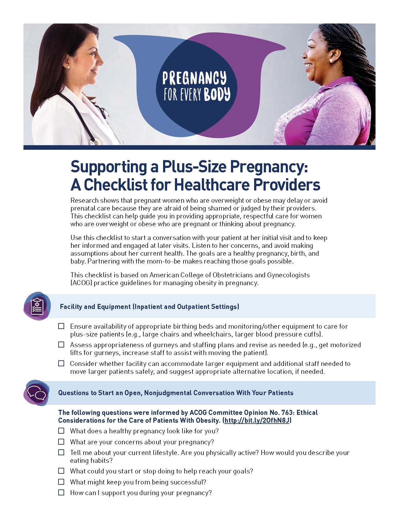 Pregnancy for every body care checklist for providers nichd eunice